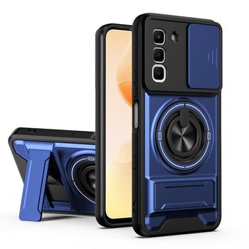 Противоударный чехол Lens Sliding Window Multifunctional Magnetic Shockproof со шторкой камеры на Infinix Hot 70 4G — королевский синий