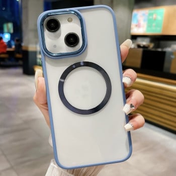 Противоударный чехол Acrylic Magsafe для iPhone 15 - синий