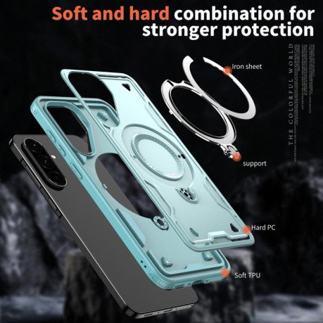Противоударный чехол MagSafe Holder Armor PC Hybrid для Samsung Galaxy A36 5G - голубой