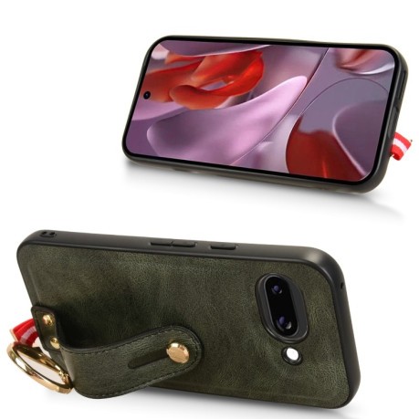 Противоударный чехол Wristband Leather Back для Google Pixel 9a - зеленый