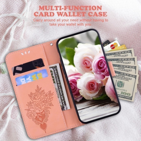 Чехол-книжка Butterfly Rose Embossed для OPPO Reno11 F Global - розовый