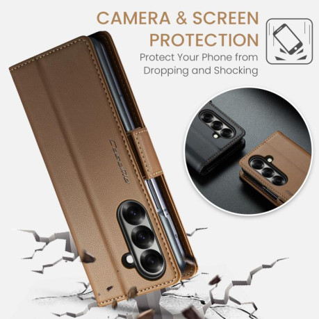 Чехол-книжка CaseMe 023 Butterfly Buckle Litchi Texture RFID Anti-theft Leather для Samsung Galaxy Fold 7 - коричневый