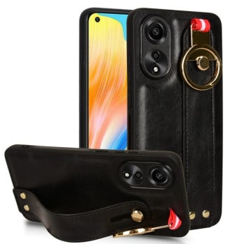 Противоударный чехол Wristband Leather Back для OPPO A78 4G - черный