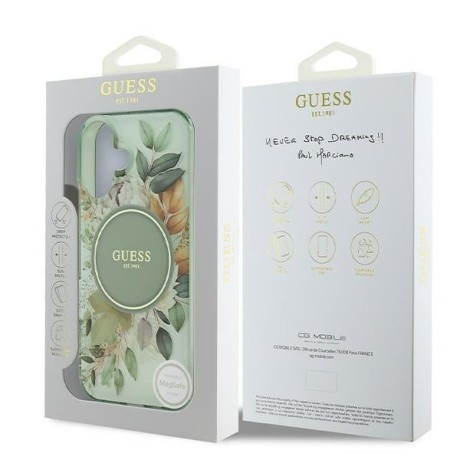 Оригинальный чехол Guess IML Flower &amp; Tonal Circle MagSafe для iPhone 16 - green