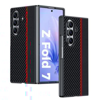 Противоударный чехол Carbon Fiber Texture Printing для Samsung Galaxy Fold 7 - черно-красный