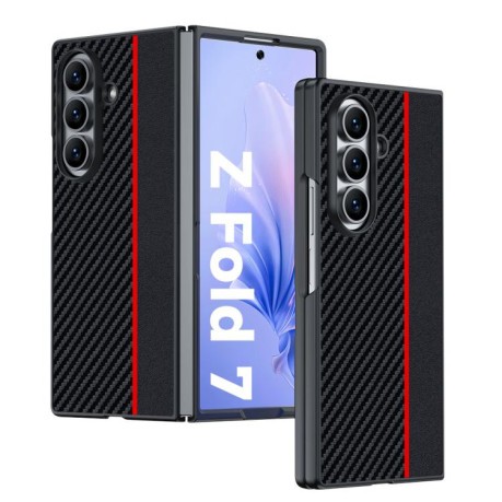 Противоударный чехол Carbon Fiber Texture Printing для Samsung Galaxy Fold 7 - черно-красный