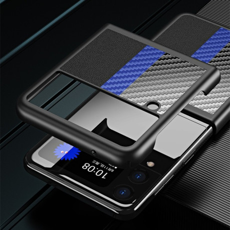 Противоударный чехол Carbon Fiber Texture Contrast Color для Samsung Galaxy Z Flip3 5G - красный