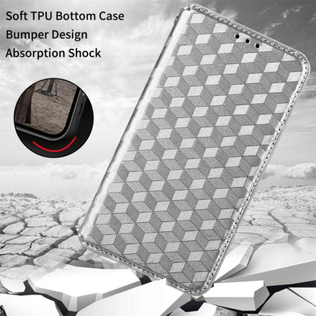 Чехол-книжка Cubic Grid Texture Flip Leather для Xiaomi Redmi Note 14 4G 164.84mm - серебристый