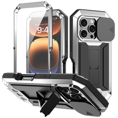 Противоударный чехол R-JUST Sliding для iPhone 16 Pro Max - серебристый
