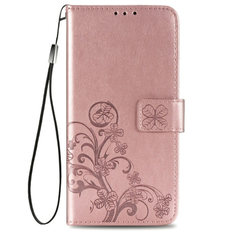 Чехол-книжка Four-leaf Clasp Embossed Buckle на Samsung Galaxy S21 Plus - розовый