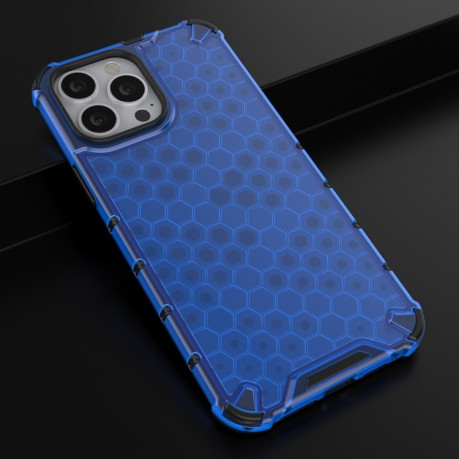 Противоударный чехол Honeycomb with Neck Lanyard для iPhone 13 Pro Max - синий