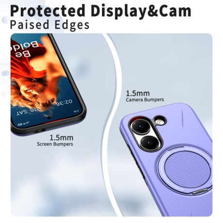 Чехол Metal Rotation Holder MagSafe TPU Hybrid PC с металлическим поворотным держателем и MagSafe на Xiaomi Redmi Turbo 5 5G / Poco X8 Pro 5G — фиолетовый