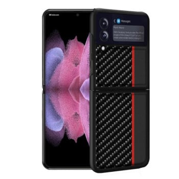 Противоударный чехол Carbon Fiber на Samsung Galaxy Z Flip3 5G - красный