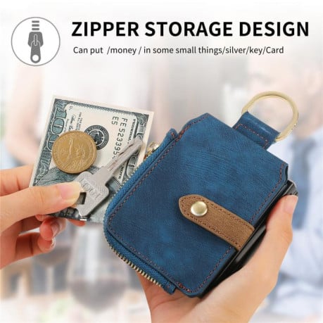 Чехол Cross Leather Ring Vertical Zipper Wallet для Motorola Razr 60 Ultra - синий