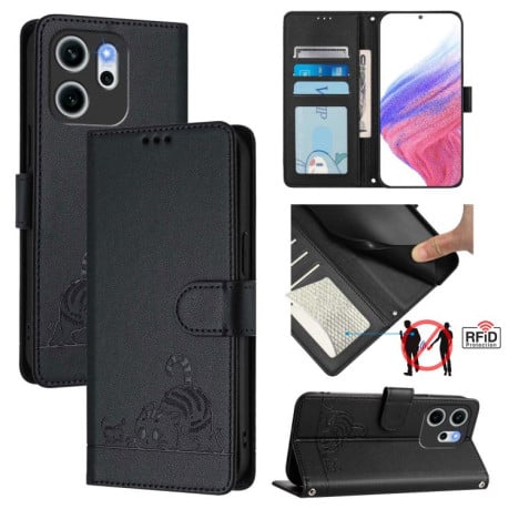 Чехол-книжка Cat Embossing Pattern на OPPO Reno14 F 5G - черный