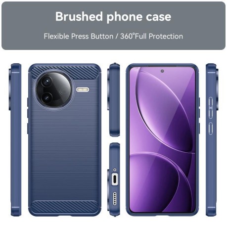 Противоударный чехол Brushed Texture Carbon Fiber на Xiaomi Poco F7 Pro 5G - синий