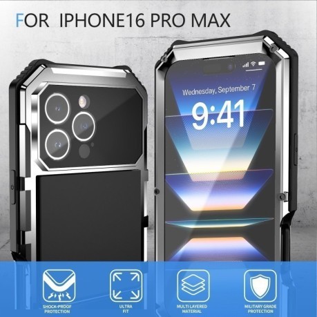 Противоударный чехол R-JUST Life Waterproof для iPhone 16 Pro Max - серебристый