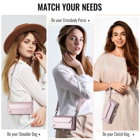 Чехол-книжка CaseMe C36 Card Slots Zipper Wallet RFID Anti-theft Leather для Google Pixel 9a - розовый