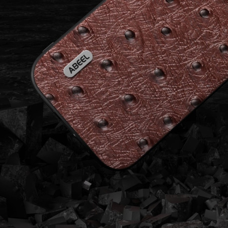 Шкіряний чохол ABEEL Genuine Leather Ostrich Texture для iPhone 15 Plus - кавовий