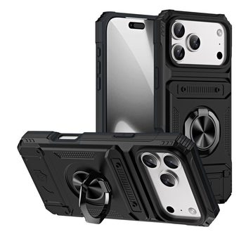 Ударостійкий чохол Shockproof Card Slot Phone Case with Metal Ring Holder на iPhone 18 Pro Max / 17 Pro Max — чорний
