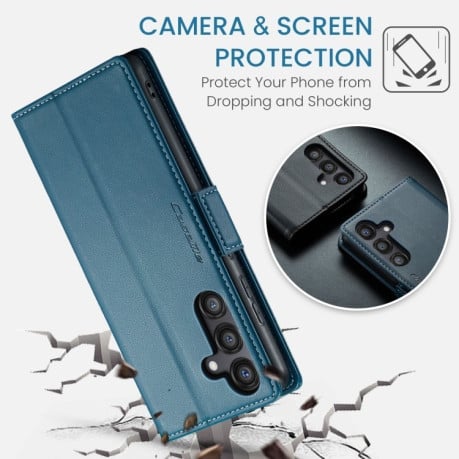 Чехол-книжка CaseMe 023 Butterfly Buckle Litchi Texture RFID Anti-theft Leather для Samsung Galaxy S24 FE 5G - синий