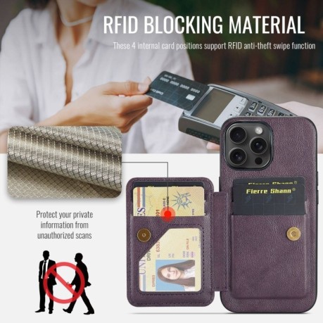 Чохол Fierre Shann Oil Wax Cow Leather Card Holder на iPhone 16 Pro - фіолетовий