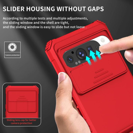 Противоударный чехол Stereoscopic Holder Sliding для Google Pixel 9 Pro XL - красный