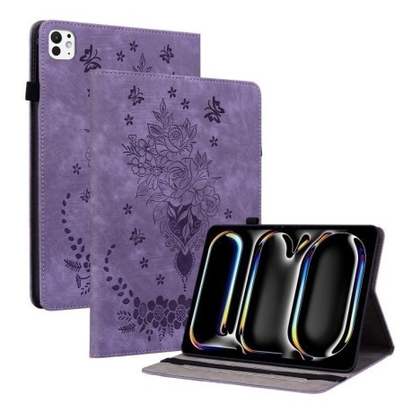 Чехол- книжка Butterfly Rose Embossed Leather на iPad Pro 11 2024 - фиолетовый