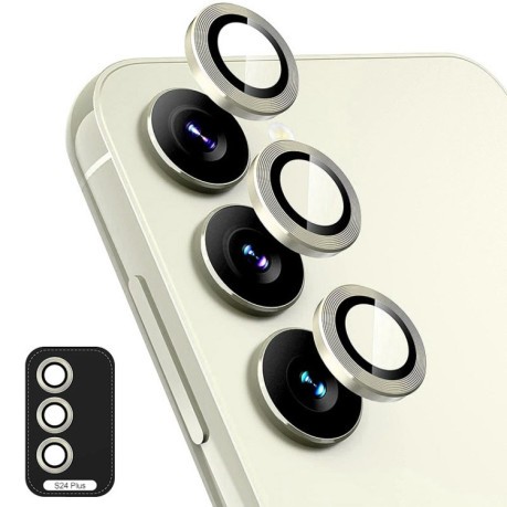 Защитное стекло на камеру ENKAY Aluminium для Samsung Galaxy S24+ 5G – серебристое с легкой желтинкой