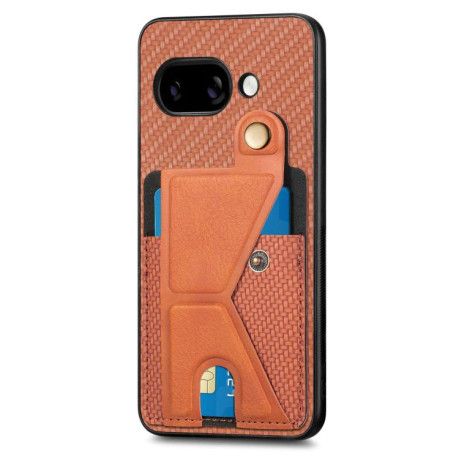 Противоударный чехол Carbon Fiber Card Wallet Ring Holder для Google Pixel 9a - коричневый