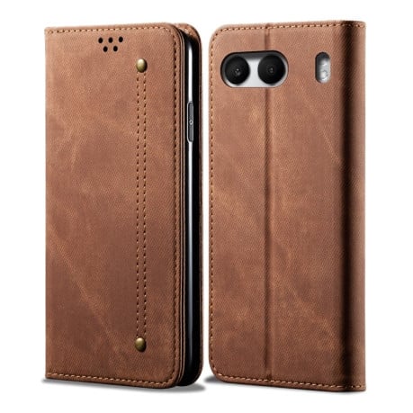 Чехол-книжка с джинсовой тканью casual на OnePlus Nord 4 - коричневый