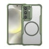 Ударозащитный чехол Carbon Fiber Texture MagSafe Translucent на Samsung Galaxy S25 5G - зеленый