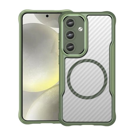 Ударозахисний чохол Carbon Fiber Texture MagSafe Translucent  для Samsung Galaxy S25 5G - зелений