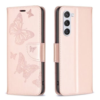 Чехол-книжка Butterflies Pattern для Samsung Galaxy S24 5G - розовое золото