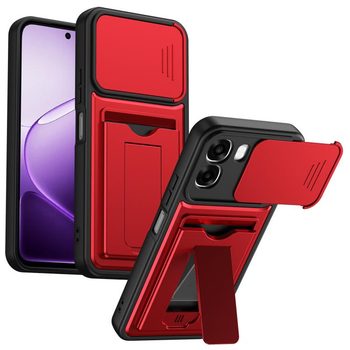 Чехол Escase с отделением на карт и слайдером камеры на OPPO A6 4G / A6 5G / A6x 4G / A6x 5G — красный