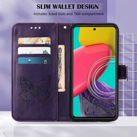 Чохол-книжка Embossed Butterfly для Samsung Galaxy M53 5G - темно-фіолетовий