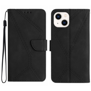 Чехол-книжка Stitching Embossed Leather для iPhone 15 Plus -черный