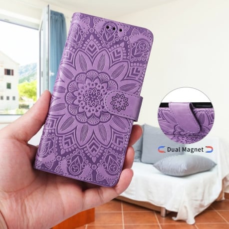 Чехол-книжка Embossed Sunflower для Samsung Galaxy A23 4G/5G / M23 5G / F23 5G - фиолетовый