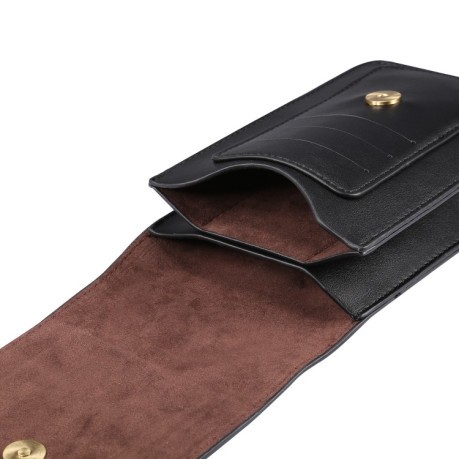 Универсальный чехол Litchi Texture для Lambskin Texture Men Phone Universal Double Lattice Waist Bag Leather Case, Size:L - черный