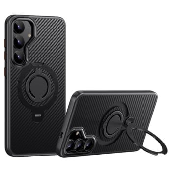 Протиударний чохол Carbon Fiber MagSafe 360 Degree Rotating Holder  для Samsung Galaxy S25+ 5G - чорний