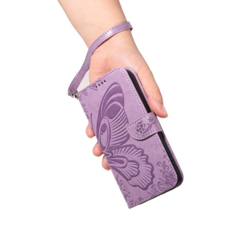 Чехол-книжка Swallowtail Butterfly Embossed Leather для Samsung Galaxy S24 FE 5G - фиолетовый