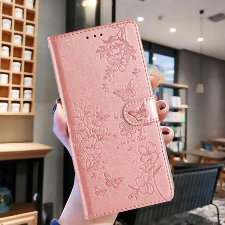 Чехол-книжка Butterflies and Flowers Leather для Redmi Note 14 4G 164.84mm - золото