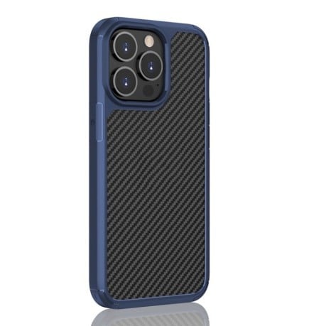 Противоударный чехол Pioneer Carbon Fiber для iPhone 13 Pro - синий