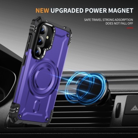 Противоударный чехол MagSafe Lens Holder PC Hybrid TPU для Samsung Galaxy S25+ 5G - фиолетовый