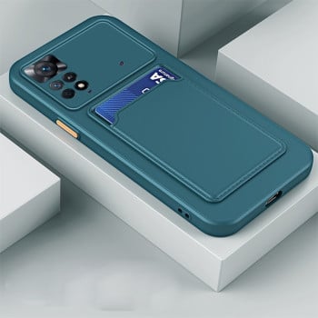 Противоударный чехол Card Slot Design для Xiaomi Redmi Note 11 / Poco M4 Pro 4G - зеленый