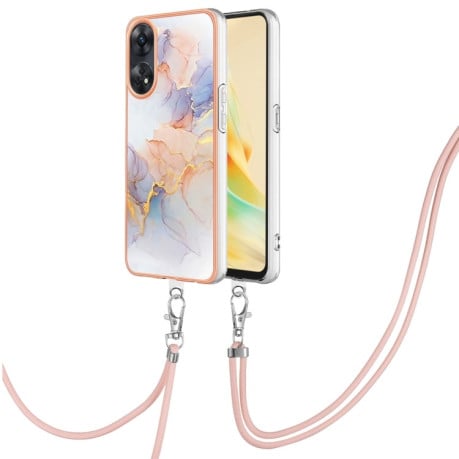 Противоударный чехол Electroplating IMD with Lanyard для OPPO Reno8 T 4G - Marble