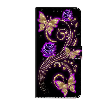 Чохол-книжка Crystal 3D Shockproof Protective Leather для iPhone 15 Pro - Purple Flower Butterfly