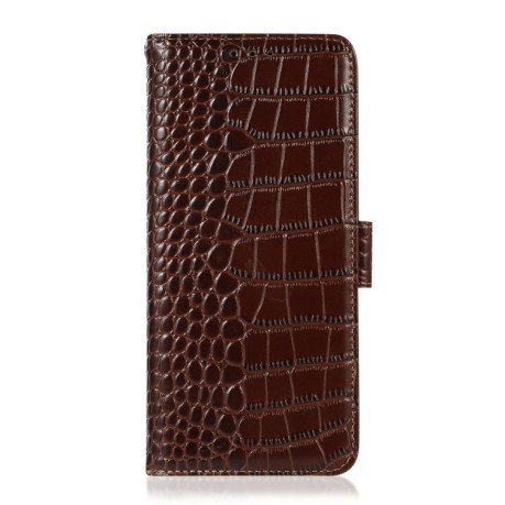 Кожаный чехол-книжка Crocodile Top Layer на  iPhone 14 Pro Max - коричневый