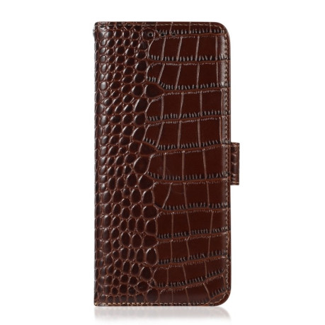 Кожаный чехол-книжка Crocodile Top Layer на Samsung Galaxy A04 4G - коричневый