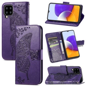 Чехол-книжка Butterfly Love Flower Embossed на Samsung Galaxy M32/A22 4G - фиолетовый